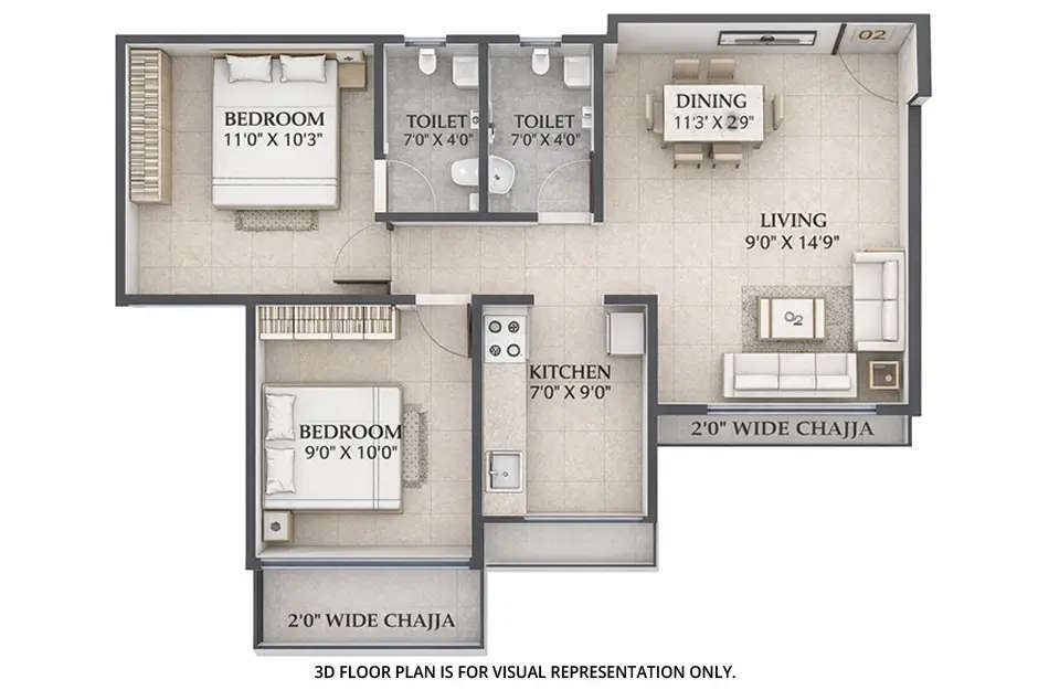 Floor plan for 2 BHK