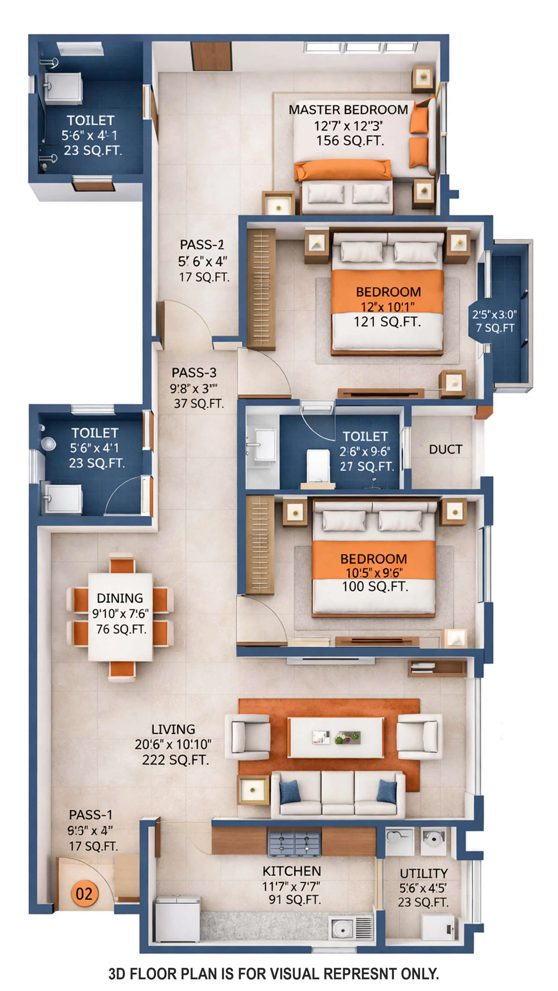Floor plan for 3 BHK