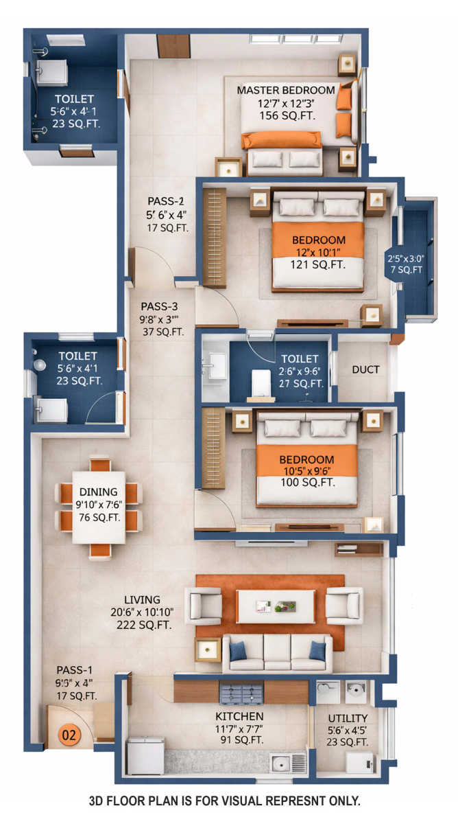 Hubtown Rising City Ghatkopar - Floor plan 3 BHK 1073 Sq.ft