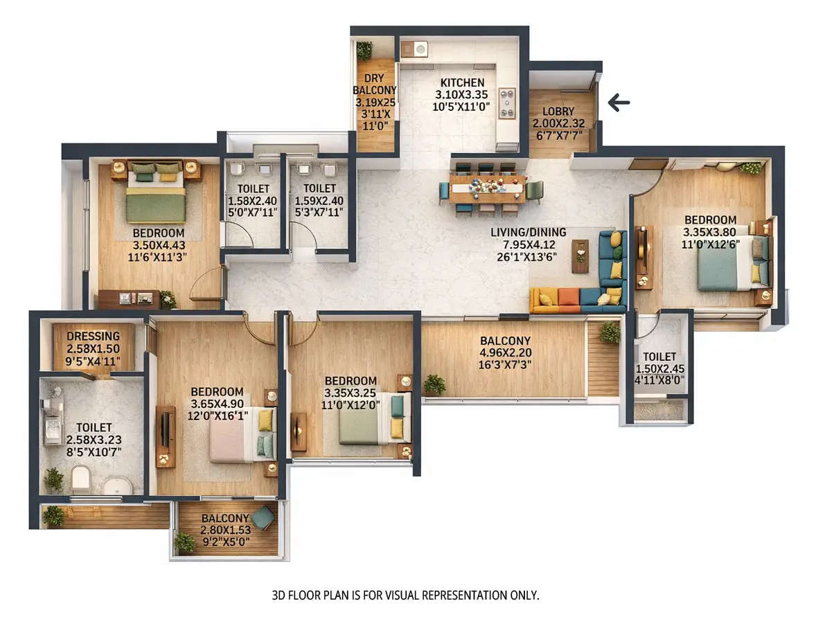 Floor plan for 4 BHK
