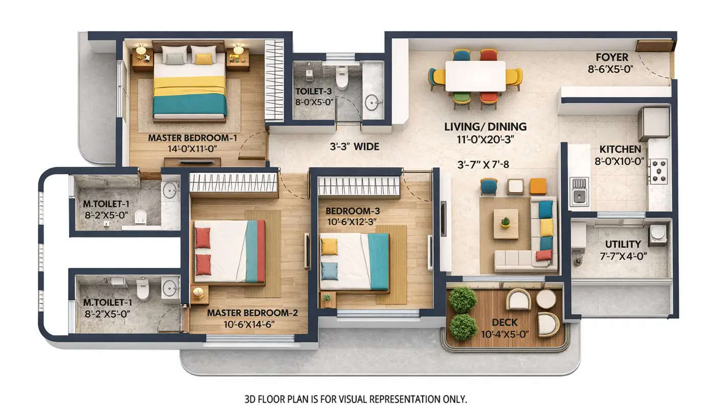 Floor plan for 3 BHK
