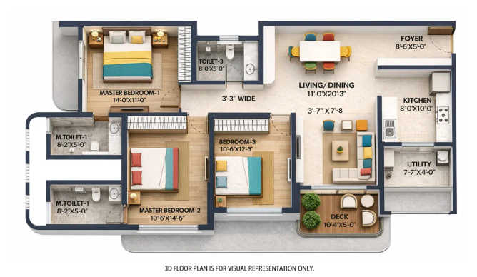 Lodha Panache Hinjewadi - Floor plan 3 BHK 1122 Sq.ft
