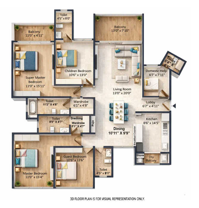 Saheel Itrend Palacio Chinchwad - Floor plan 4.5 BHK 1736 Sq.ft