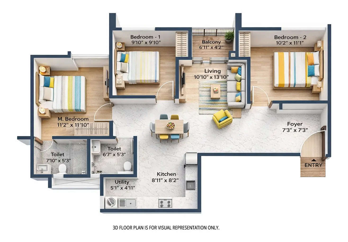 Embassy Verde Navarathna Agrahara - Floor plan 3 BHK 1274 Sq.ft