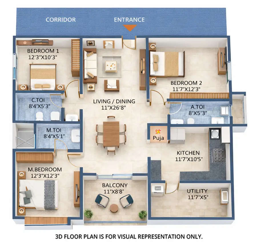 SRIAS Tiara Miyapur - Floor plan 3 BHK 1685 Sq.ft