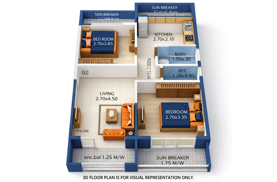 Orchid Square Ambernath - Floor plan 2 BHK 409 Sq.ft