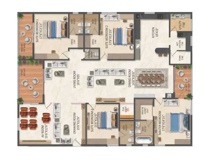 SRIAS IWA Khajaguda - Floor plan 4.5 BHK 4710 Sq.ft