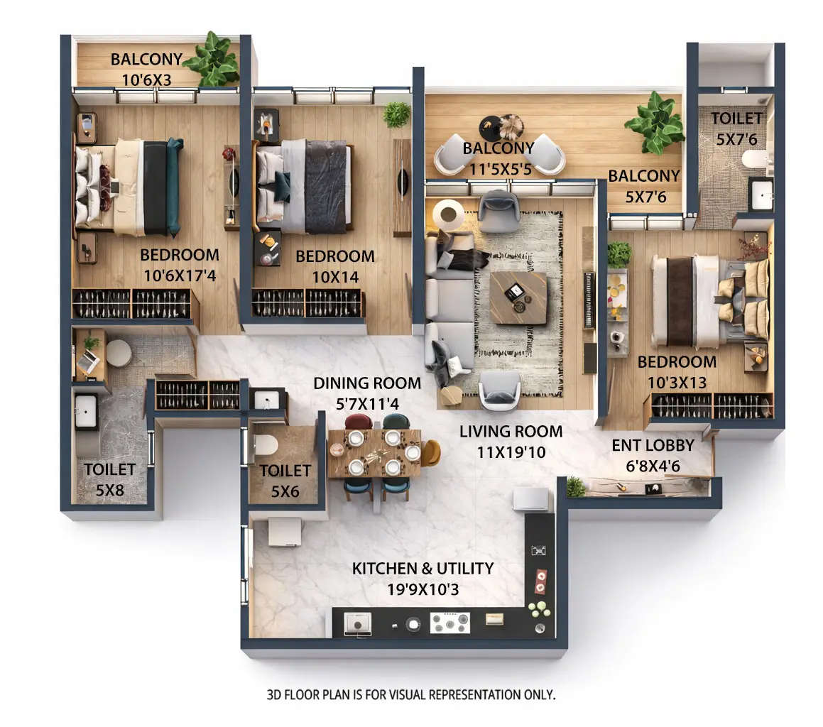 Majestique Evolvus Kharadi - Floor plan 3 BHK 1300 Sq.ft