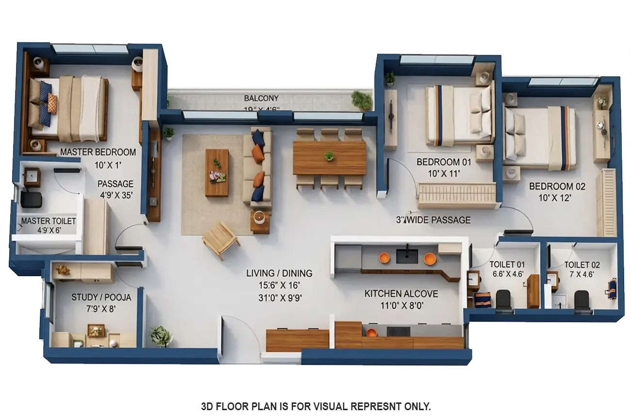 Ashford Crosstown Nahur - Floor plan 3 BHK 1100 Sq.ft