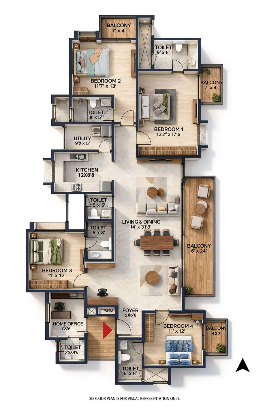 Prestige Southern Star Akshaya Nagar - Floor plan 4 BHK 2774 Sq.ft