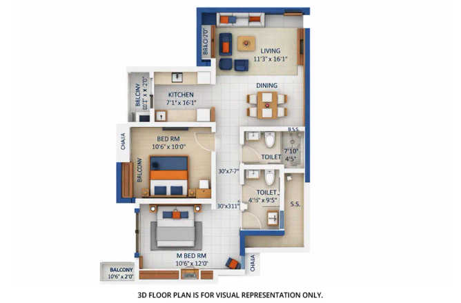Shapoorji Pallonji Orion Northern Lights Pokhran Road 2 - Floor plan 2 BHK 624 Sq.ft