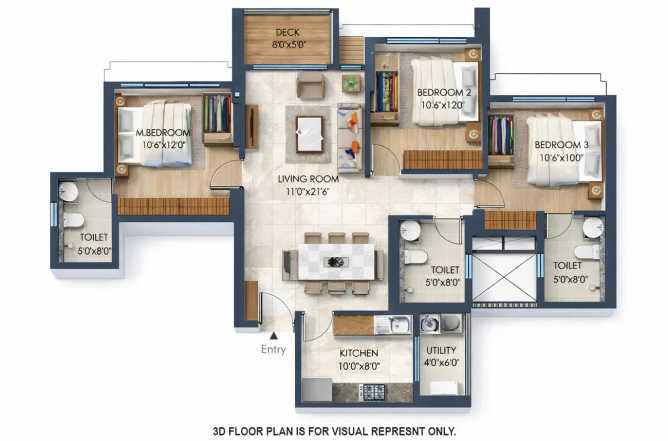 Lodha Regalia Mulund - Floor plan 3 BHK 1025 Sq.ft