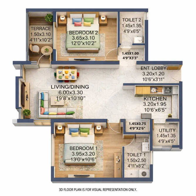 Rohan Abhilasha Wagholi - Floor plan 2 BHK 805 Sq.ft
