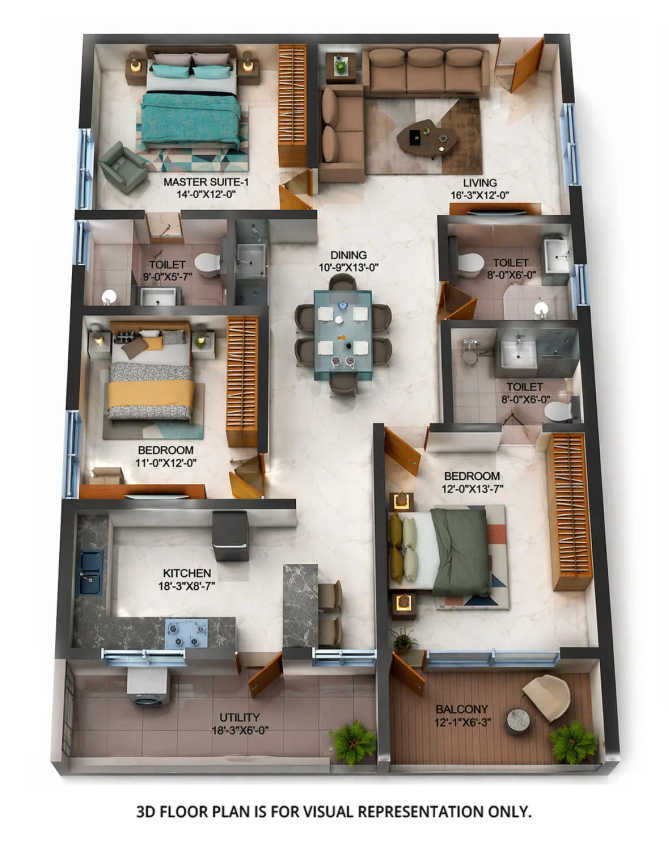 Candeur Crescent Lingampally - Floor plan 3 BHK 1958 Sq.ft