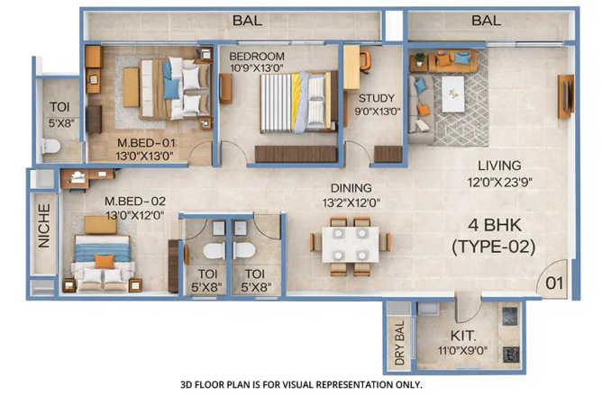 Sai World City Panvel - Floor plan 4 BHK 1597 Sq.ft