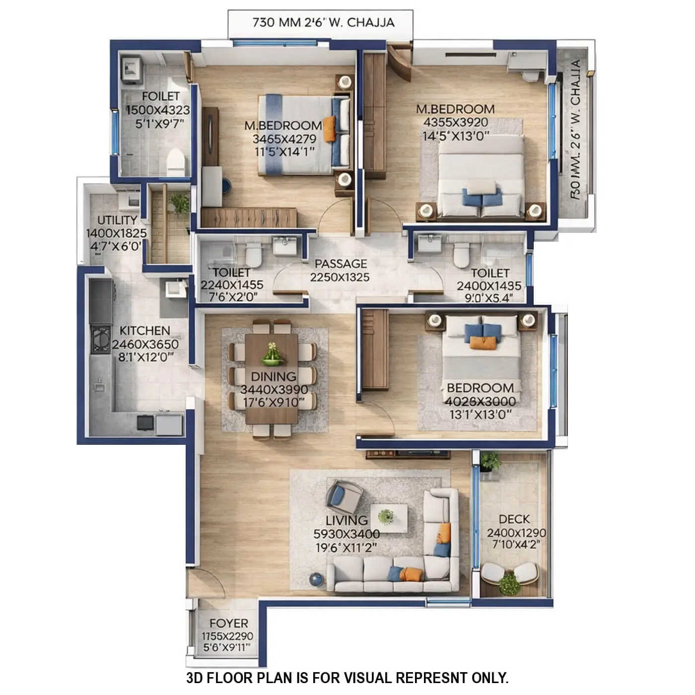 Runwal Woods Chembur - Floor plan 3 BHK 1224 Sq.ft