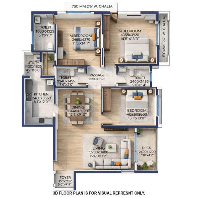 Runwal Woods Chembur - Floor plan 3 BHK 1224 Sq.ft