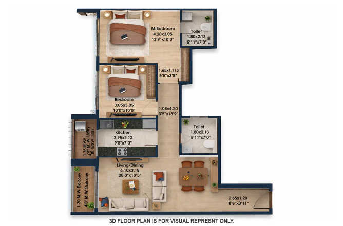Adani Triumph Kanjurmarg - Floor plan 2 BHK 803 Sq.ft