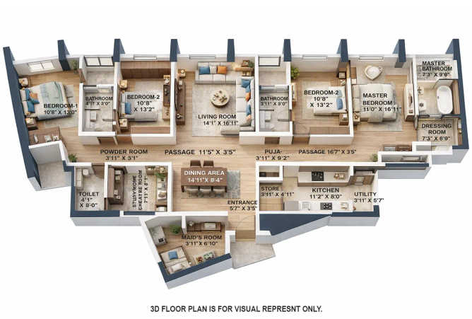 Lodha Kiara Worli - Floor plan 4 BHK 1702 Sq.ft