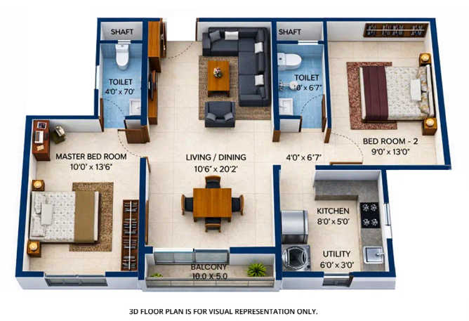 Urbanrise City of Joy Thirumazhisai - Floor plan 2 BHK 1036 Sq.ft