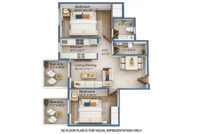 Marathon Nexzone Panvel - Floor plan 2 BHK 626 Sq.ft