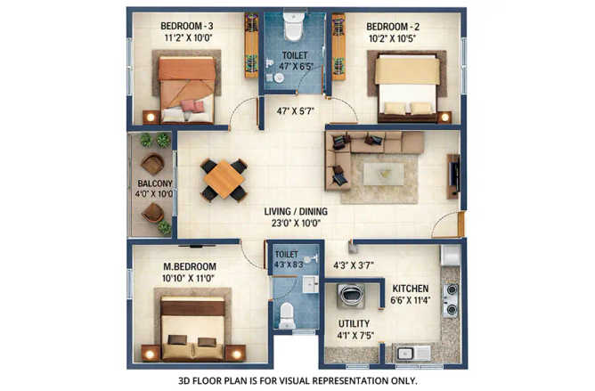 Urbanrise The Lakes Edge Madhavaram - Floor plan 3 BHK 1315 Sq.ft