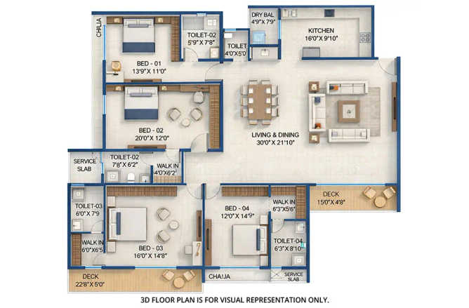 Gami Palm Amore Seawoods - Floor plan 4 BHK 2530 Sq.ft