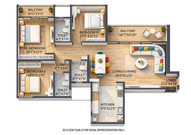 Rohit 108 Astera Punawale - Floor plan 3 BHK 1066 Sq.ft