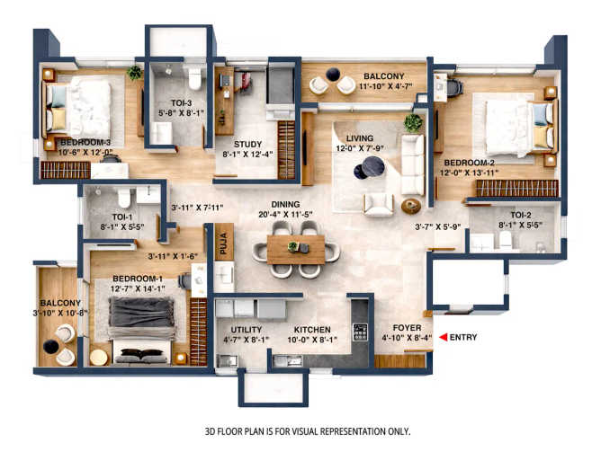 Brigade Altius Sholinganallur - Floor plan 3 BHK 2250 Sq.ft