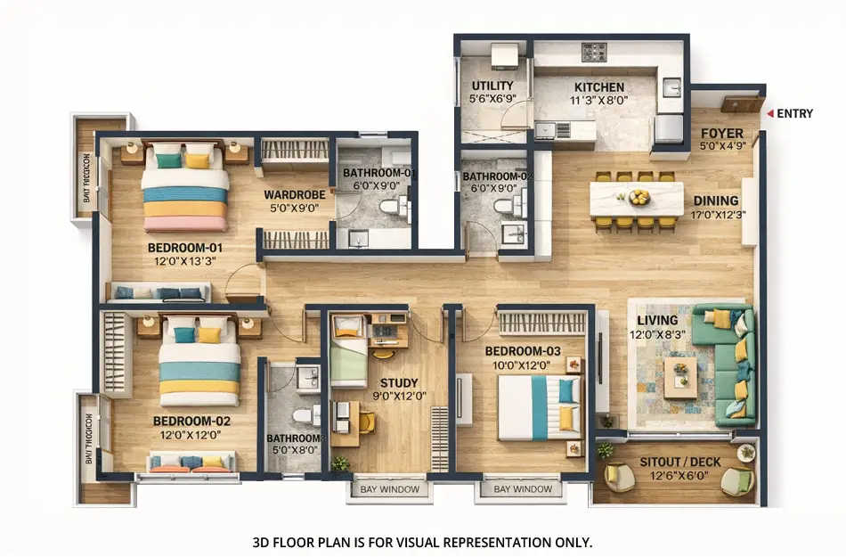 Bhartiya City Nikoo Garden Enclave Thanisandra - Floor plan 3.5 BHK 2006 Sq.ft