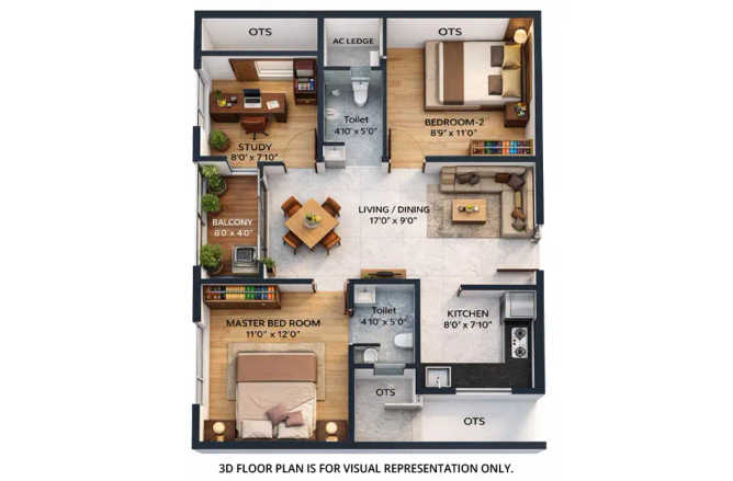 Urbanrise Revolution One Padur - Floor plan 3 BHK 918 Sq.ft