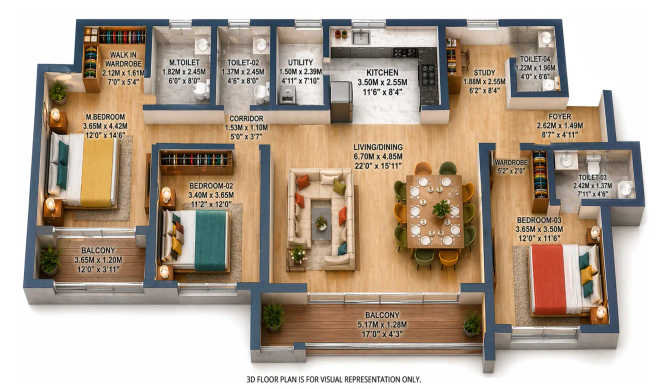 Godrej Lakeside Orchard Sarjapura - Floor plan 3 BHK 2100 Sq.ft