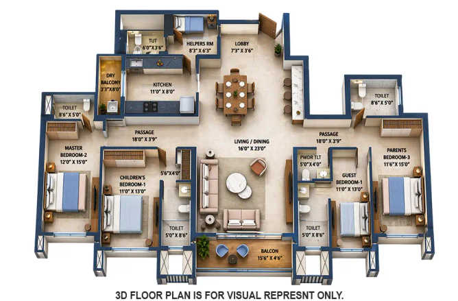 Supreme Boulevard Chembur - Floor plan 4 BHK 1962 Sq.ft