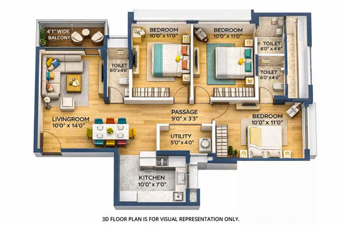 Arkade Vistas Goregaon - Floor plan 3 BHK 1037 Sq.ft