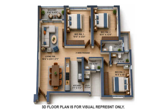 Siddha Sky Wadala - Floor plan 3 BHK 945 Sq.ft