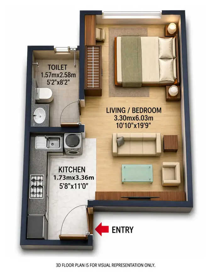 Brigade Lakecrest Battarahalli - Floor plan Studio 482 Sq.ft