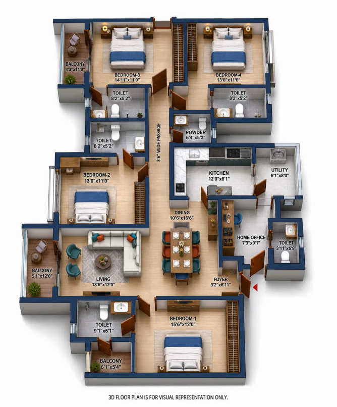 The Prestige City Sarjapura - Floor plan 4 BHK 2492 Sq.ft
