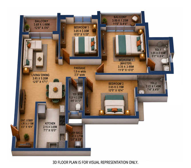 Godrej Park World Hinjewadi - Floor plan 3 BHK 1082 Sq.ft