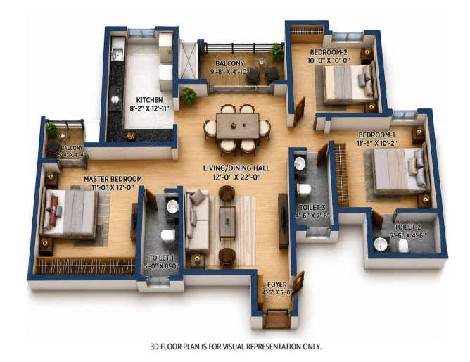 Provident Botanico Whitefield - Floor plan 3 BHK 1480 Sq.ft