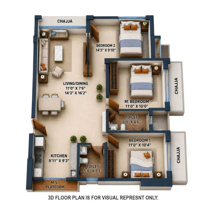 Suraj Park View Dadar - Floor plan 2 BHK 888 Sq.ft