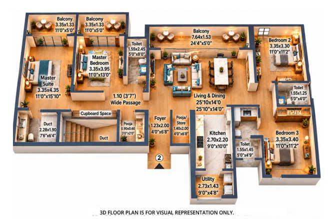 L & T Evara Heights Majiwada - Floor plan 4 BHK 1930 Sq.ft