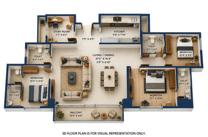 Chandak Greenairy Borivali - Floor plan 3 BHK 1152 Sq.ft