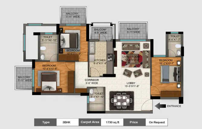 DLF Regal Gardens Sector 90 Gurgaon - Floor plan 4 BHK 1730 Sq.ft