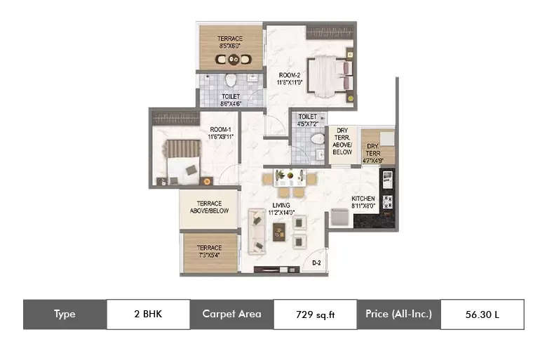 Floor plan for 2 BHK