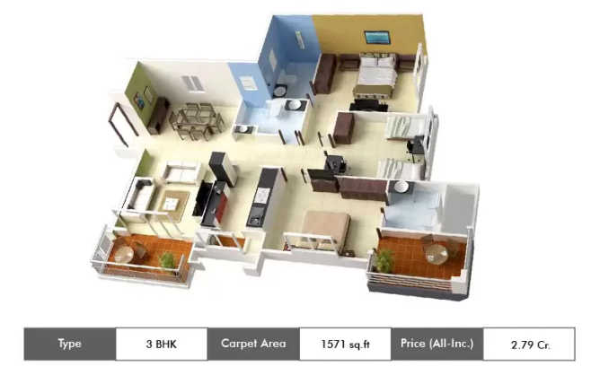 Appaswamy Clover By The River Adyar - Floor plan 3 BHK 1571 Sq.ft