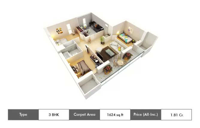 Appaswamy Capella Vadapalani - Floor plan 3 BHK 1624 Sq.ft