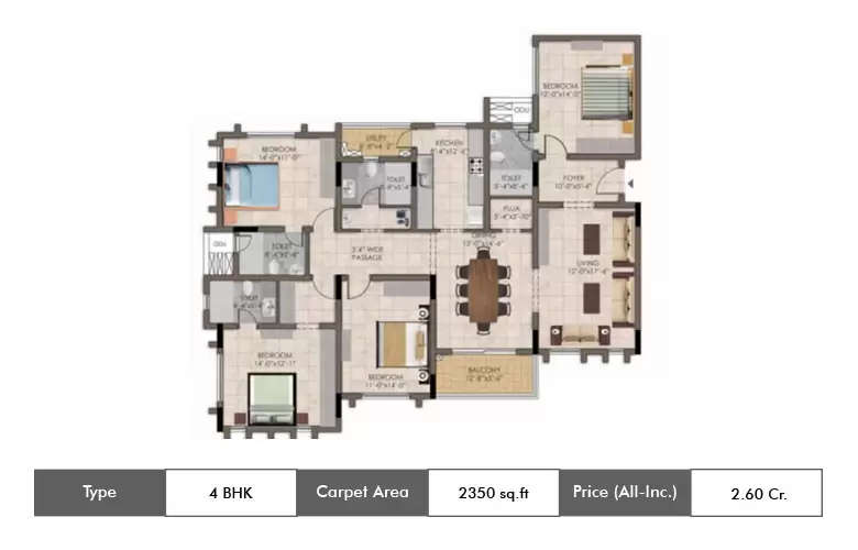 Floor plan for 4 BHK