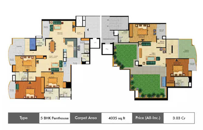 Supertech Emerald Court Sector 93A - Floor plan 5 BHK 4035 Sq.ft