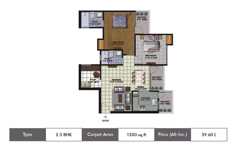 Floor plan for 2.5 BHK