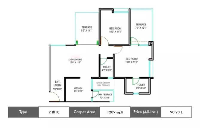 Majestique Navkaar Kondhwa - Floor plan 2 BHK 1289 Sq.ft